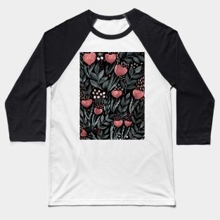 Watercolor flower garden -  dusty pink and grey on dark background Baseball T-Shirt